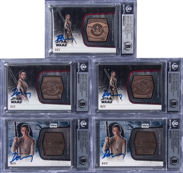 2015 Topps Star Wars The Force Awakens Series 1 Medallions Daisy Ridley "Rey" Signed Card Collection (5) - All BGS Encased